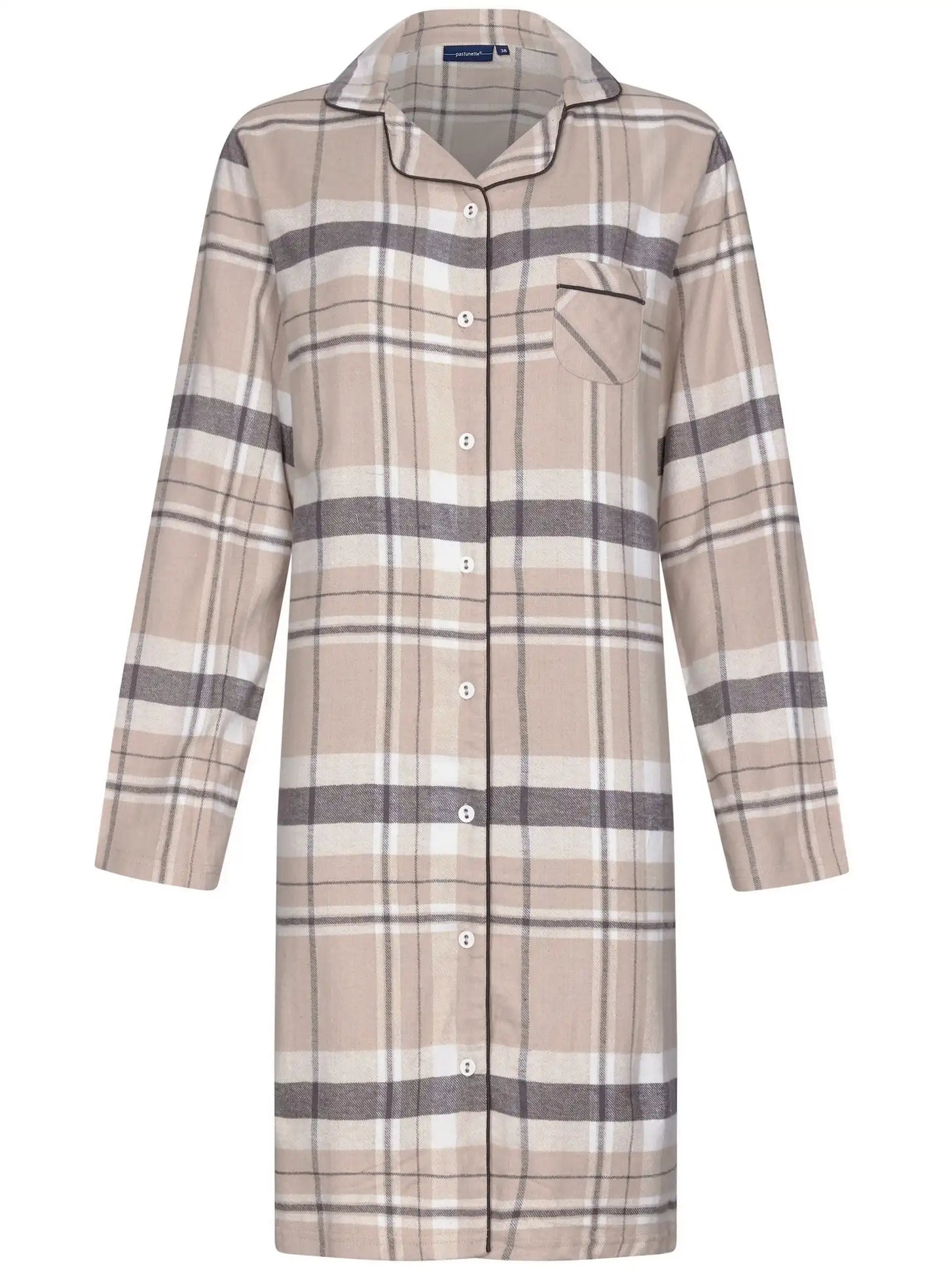 Sliponline Pastunette flanellen dames nachthemd - Light beige