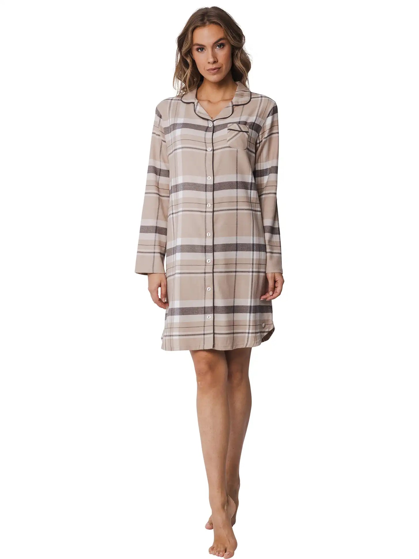 Sliponline Pastunette flanellen dames nachthemd - Light beige