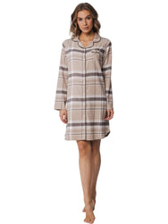 Sliponline Pastunette flanellen dames nachthemd - Light beige