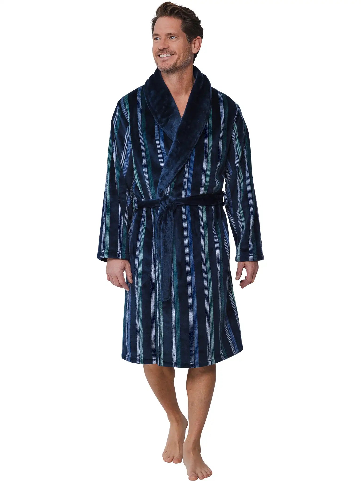 Sliponline Pastunette Fleece heren badjas - Blauw