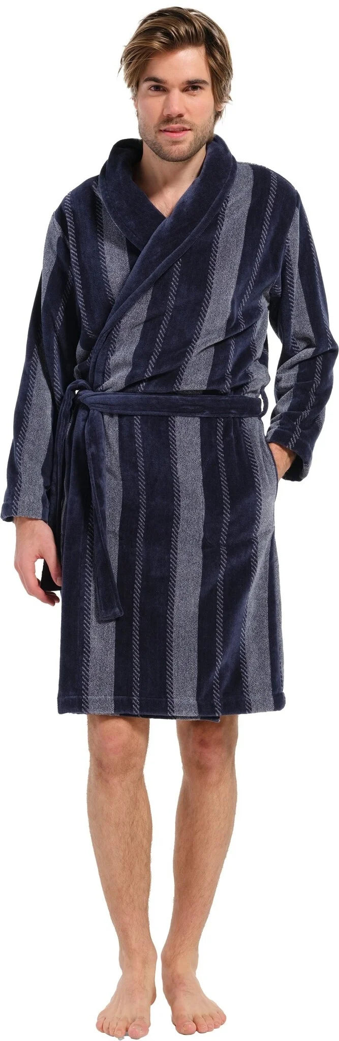 Sliponline Pastunette heren badjas Velours - 115CM - Blue Stripe