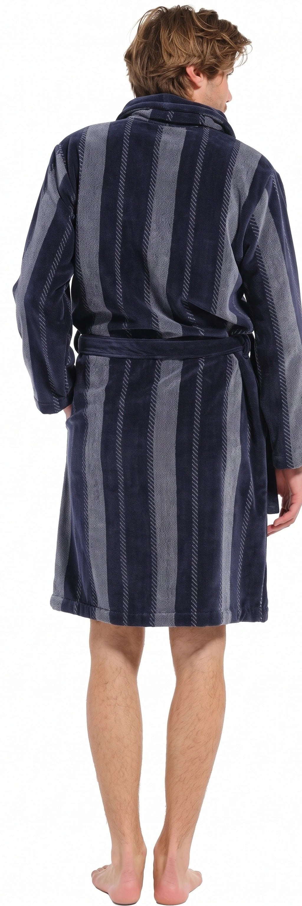 Sliponline Pastunette heren badjas Velours - 115CM - Blue Stripe