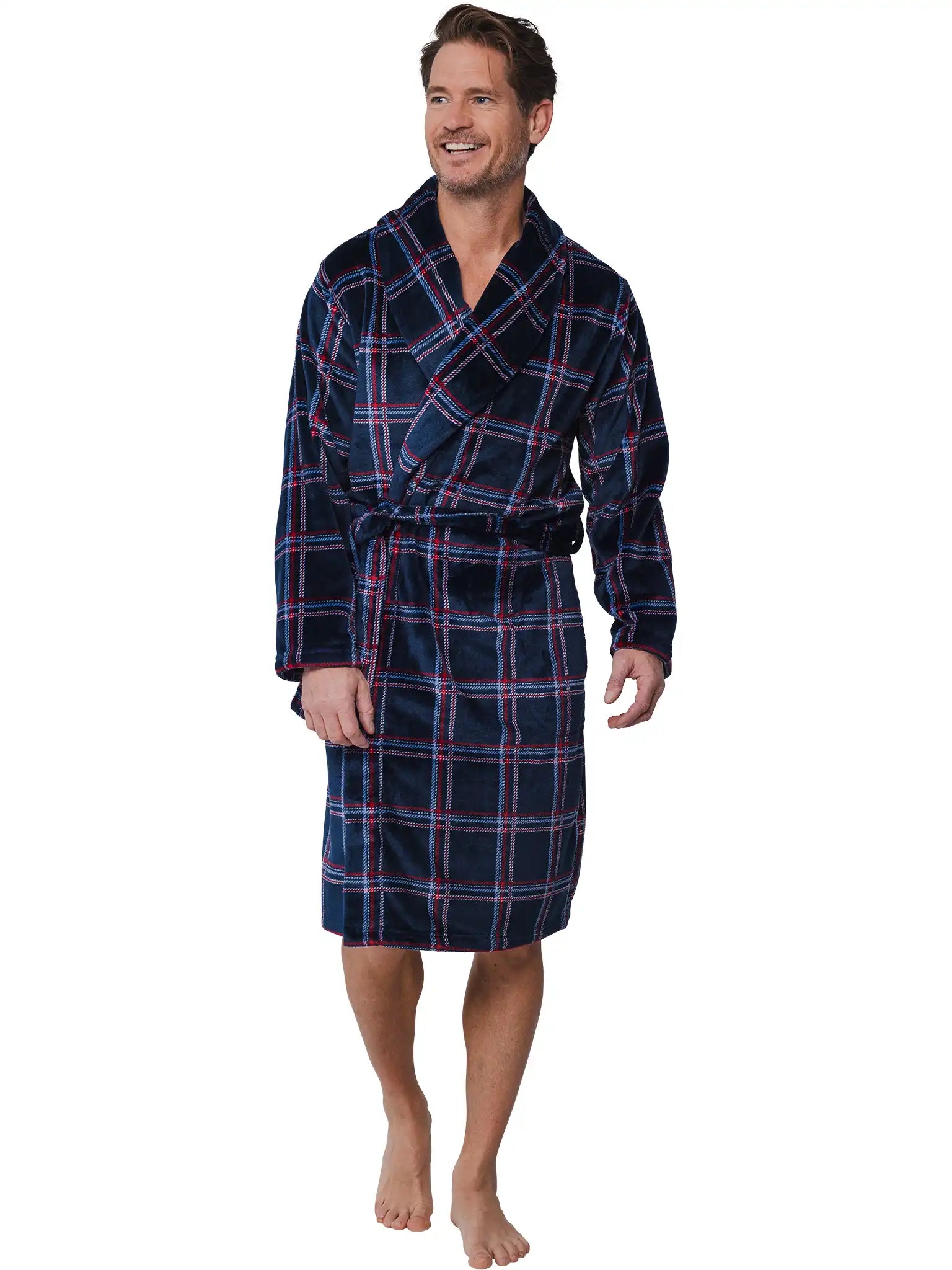 Sliponline Pastunette heren fleece badjas - Donkerblauw