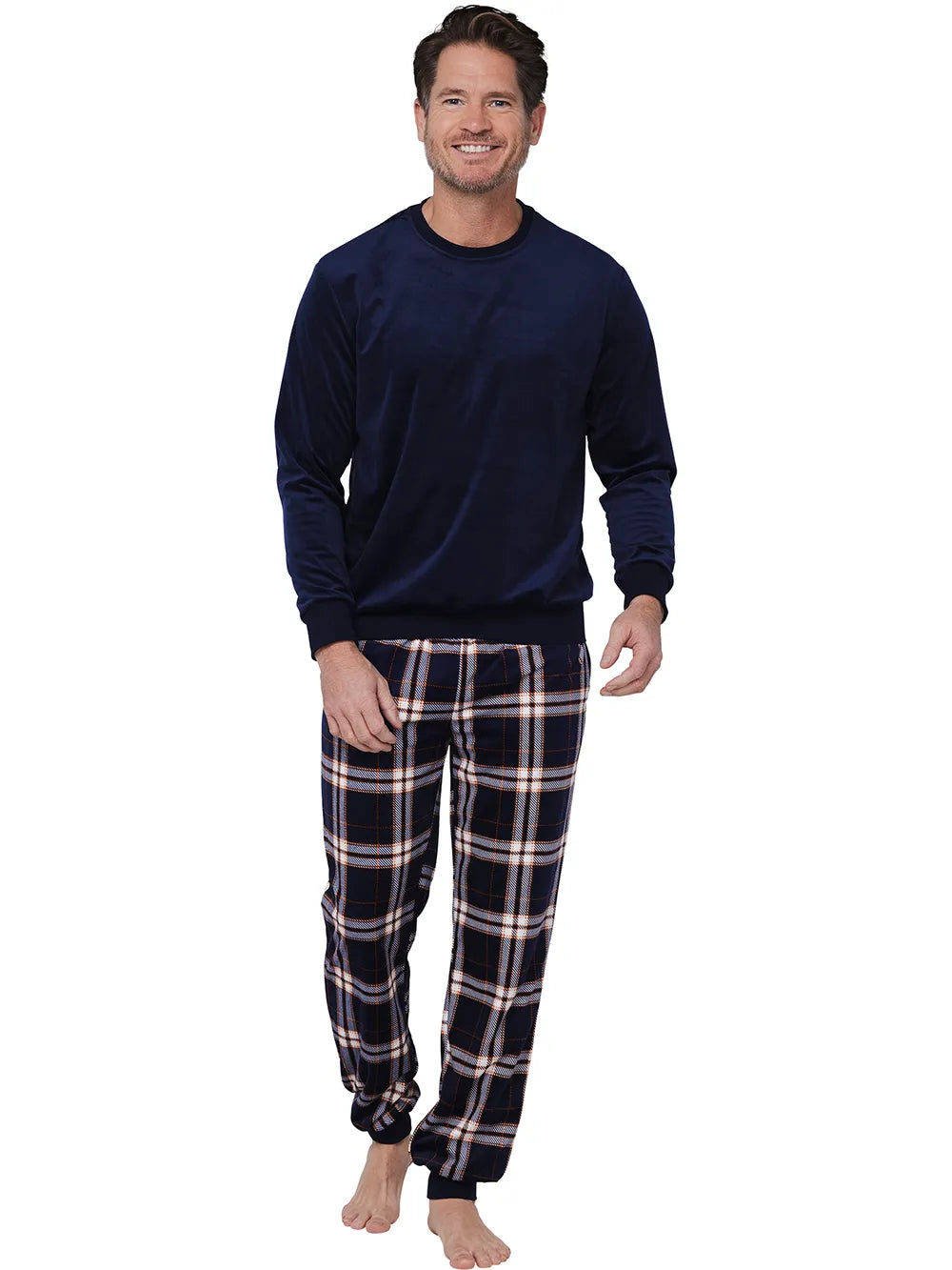Sliponline Pastunette Heren Fleece pyjama - Blauwe Ruit