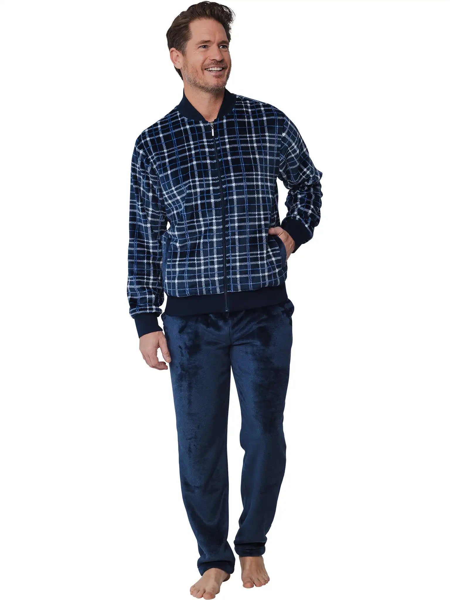 Sliponline Pastunette heren Huispak Flanel Fleece - Donkerblauw