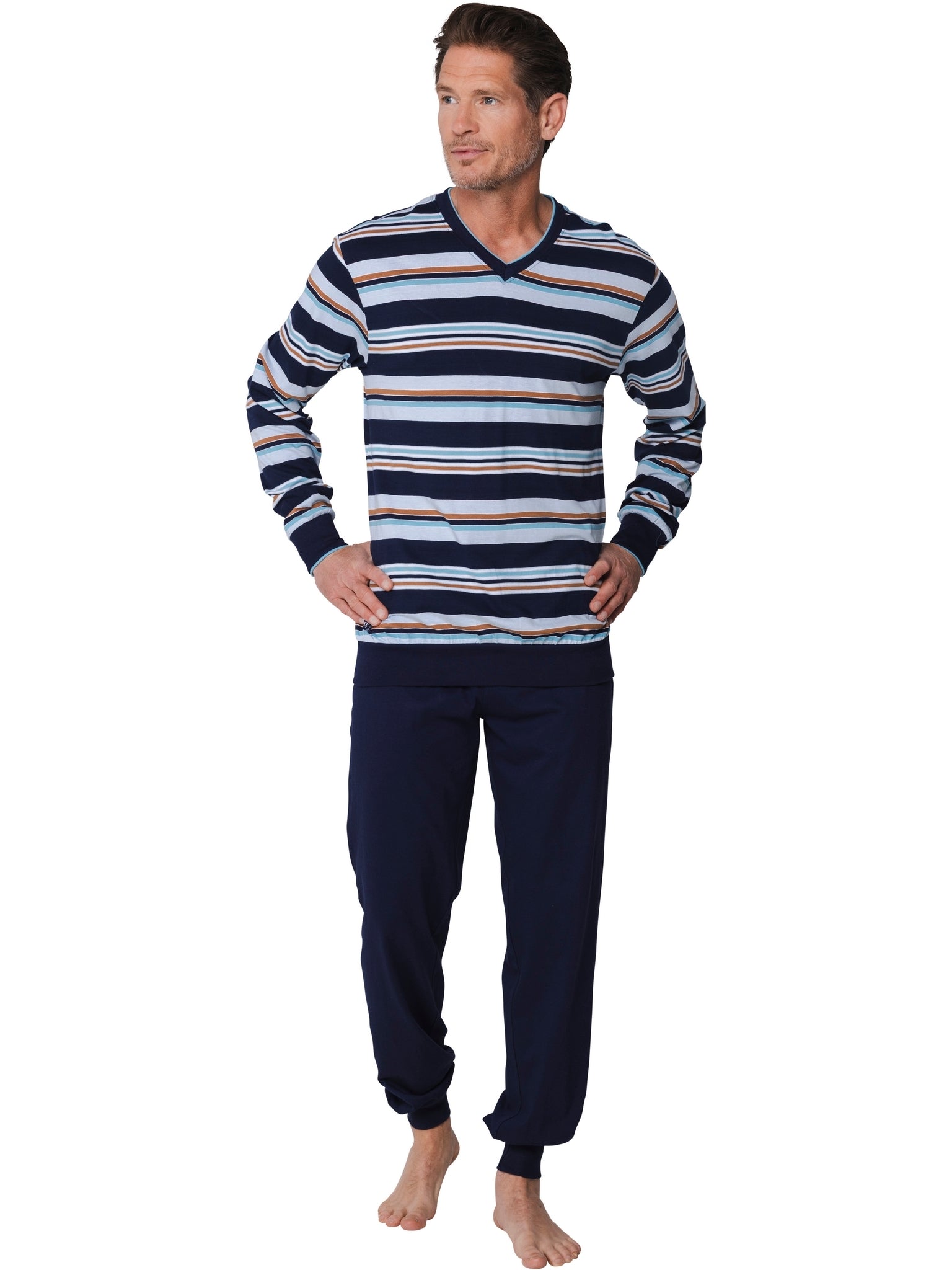 Sliponline Pastunette katoenen Heren pyjama - V-hals - Donkerblauw