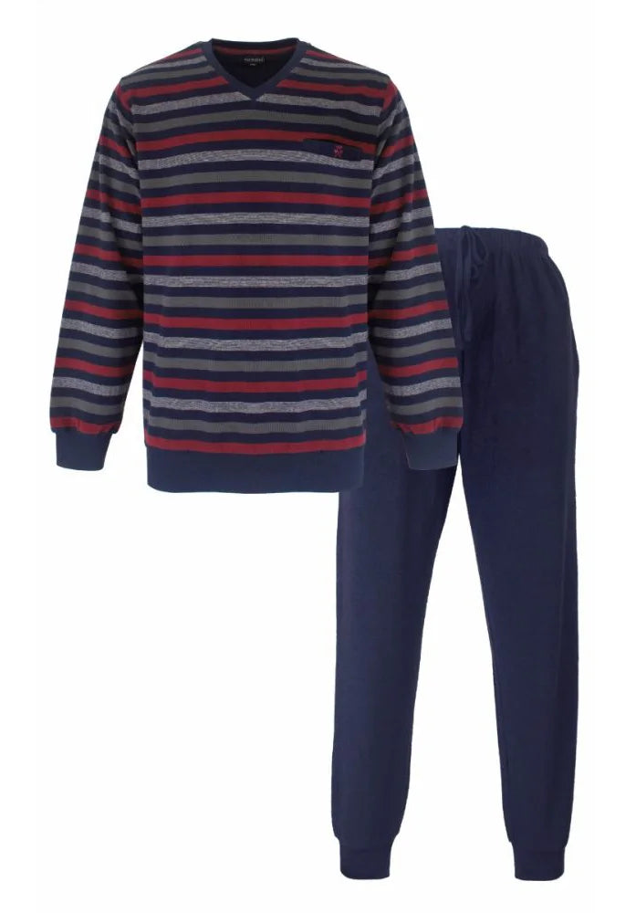 Sliponline Paul Hopkins Badstof pyjama heren V-hals - Winter Blue
