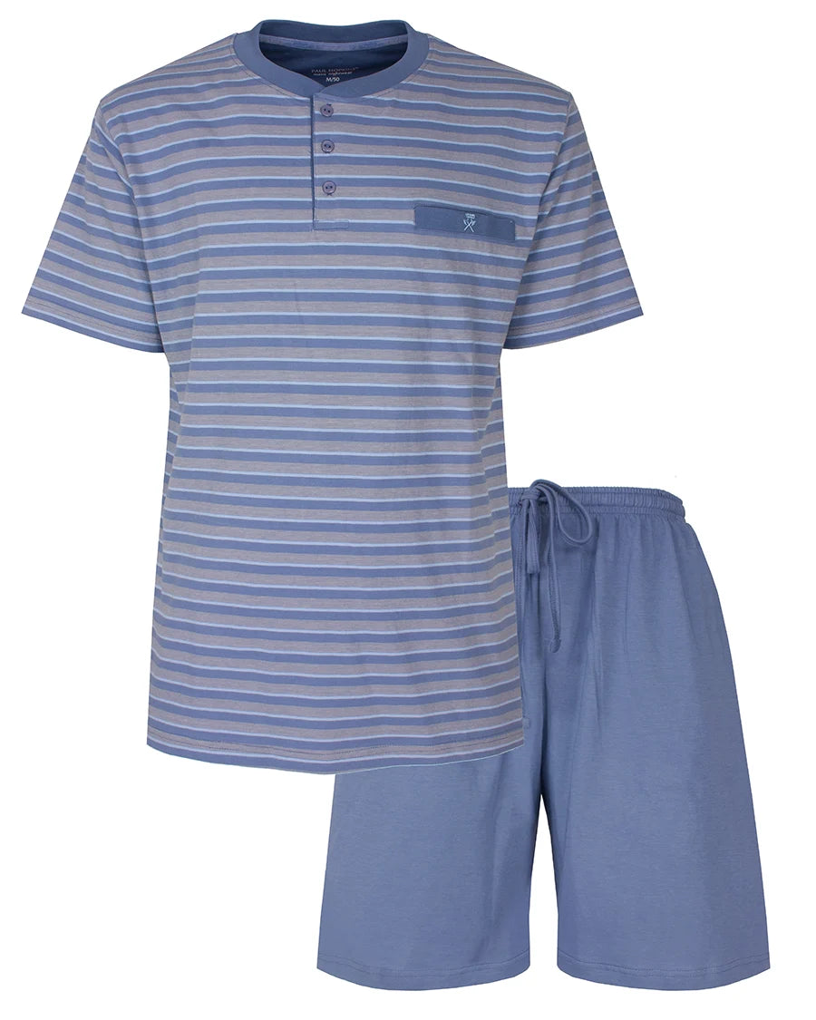 Sliponline Paul Hopkins Heren shortama Knoopsluiting - Light Blue Summer