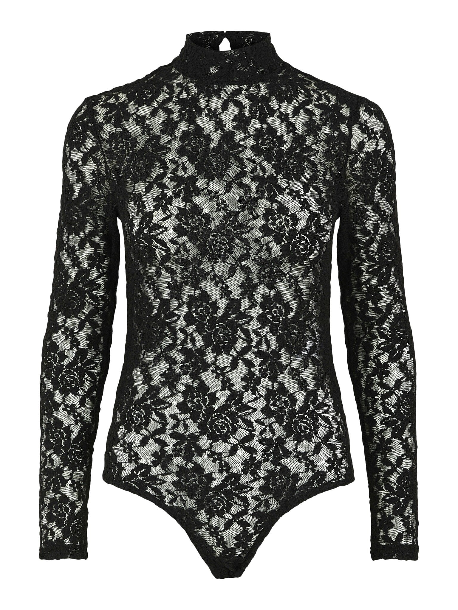 Sliponline Pieces Kanten body lange mouw - Zwart
