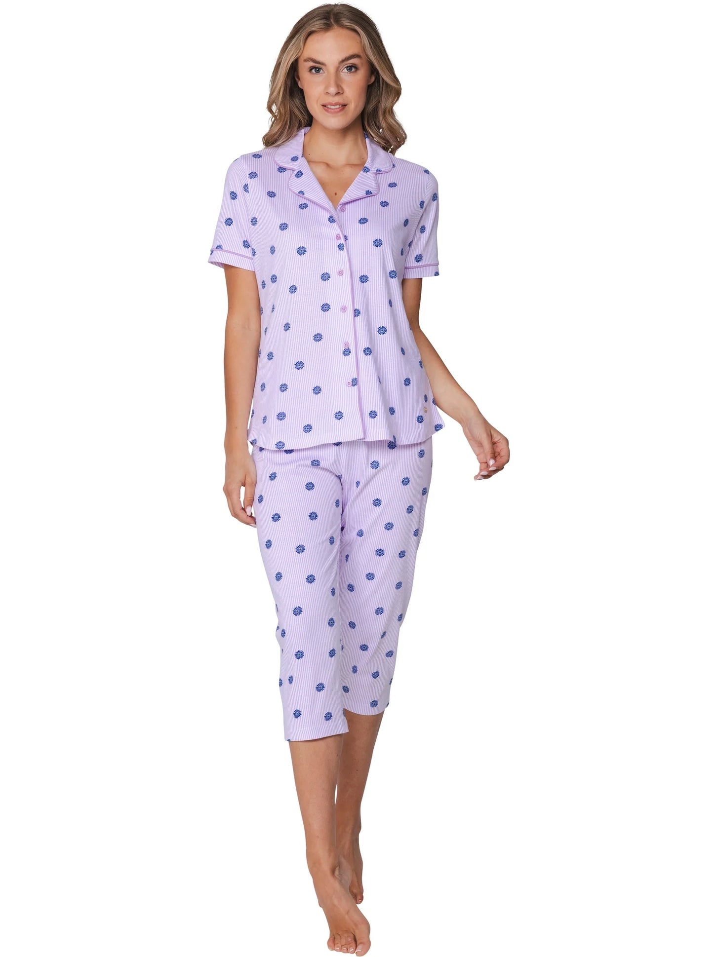 Sliponline Rebelle capri pyjama dames doorknoop - Waterflower