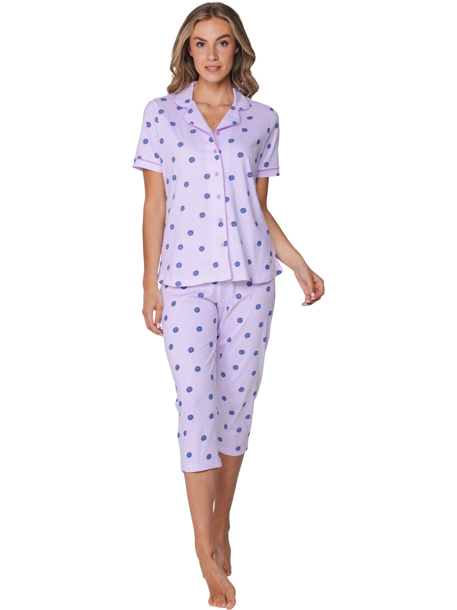 Sliponline Rebelle capri pyjama dames doorknoop -  Waterflower