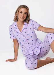 Sliponline Rebelle capri pyjama dames doorknoop - Waterflower