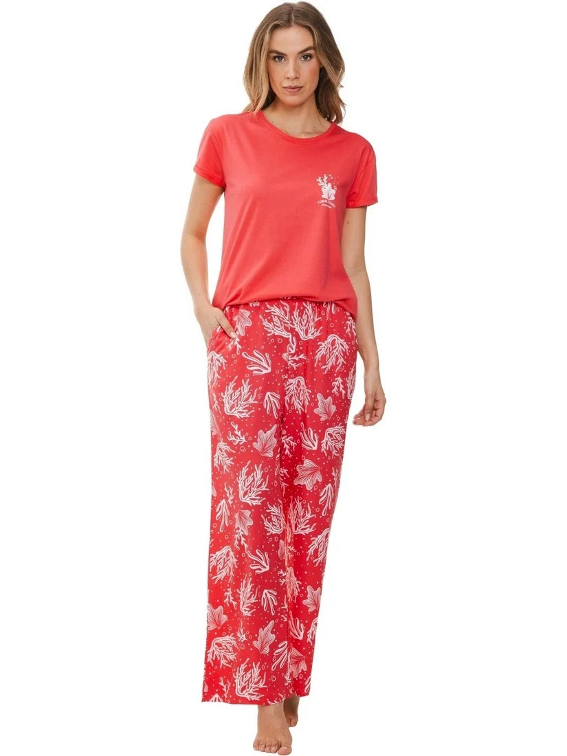 Sliponline Rebelle Dames Pyjama katoen met korte mouwen - Sea Plants