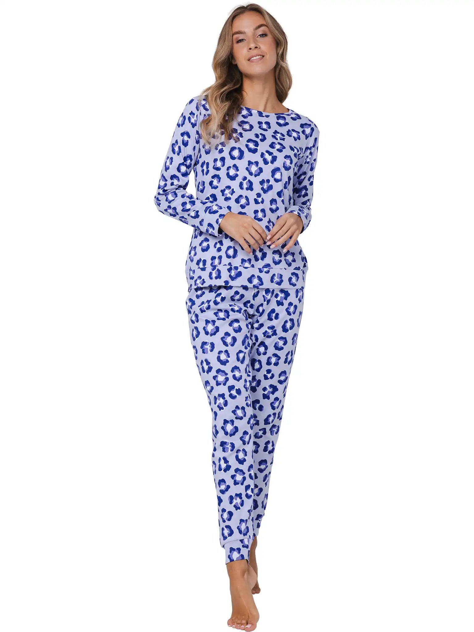 Sliponline Rebelle Dames Pyjama katoen met lange mouwen - Leopard Lilac