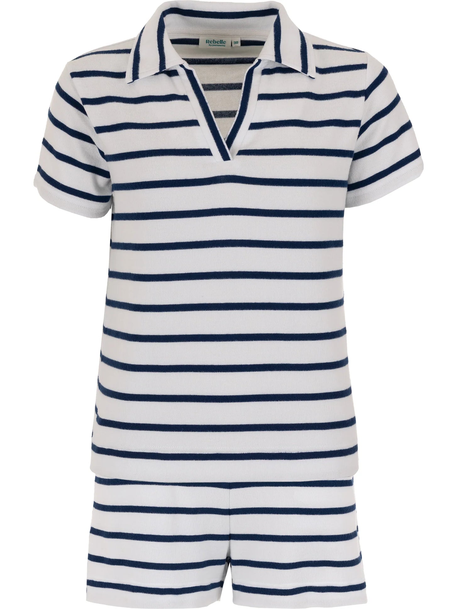 Sliponline Rebelle dames shortama - Blue Bay - Wit gestreept