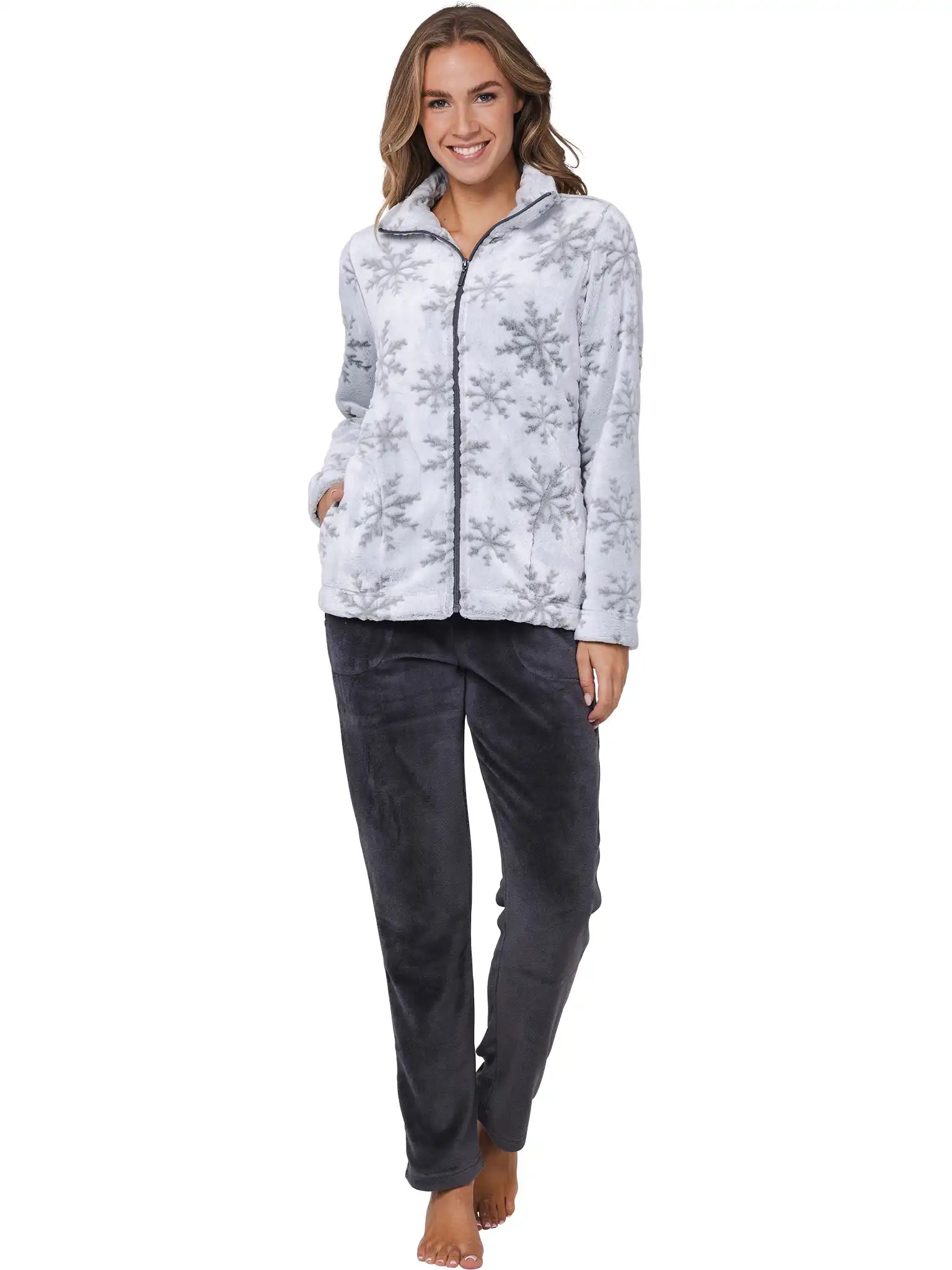 Sliponline Rebelle Huispak Dames Fleece - Grijs - Winter stars
