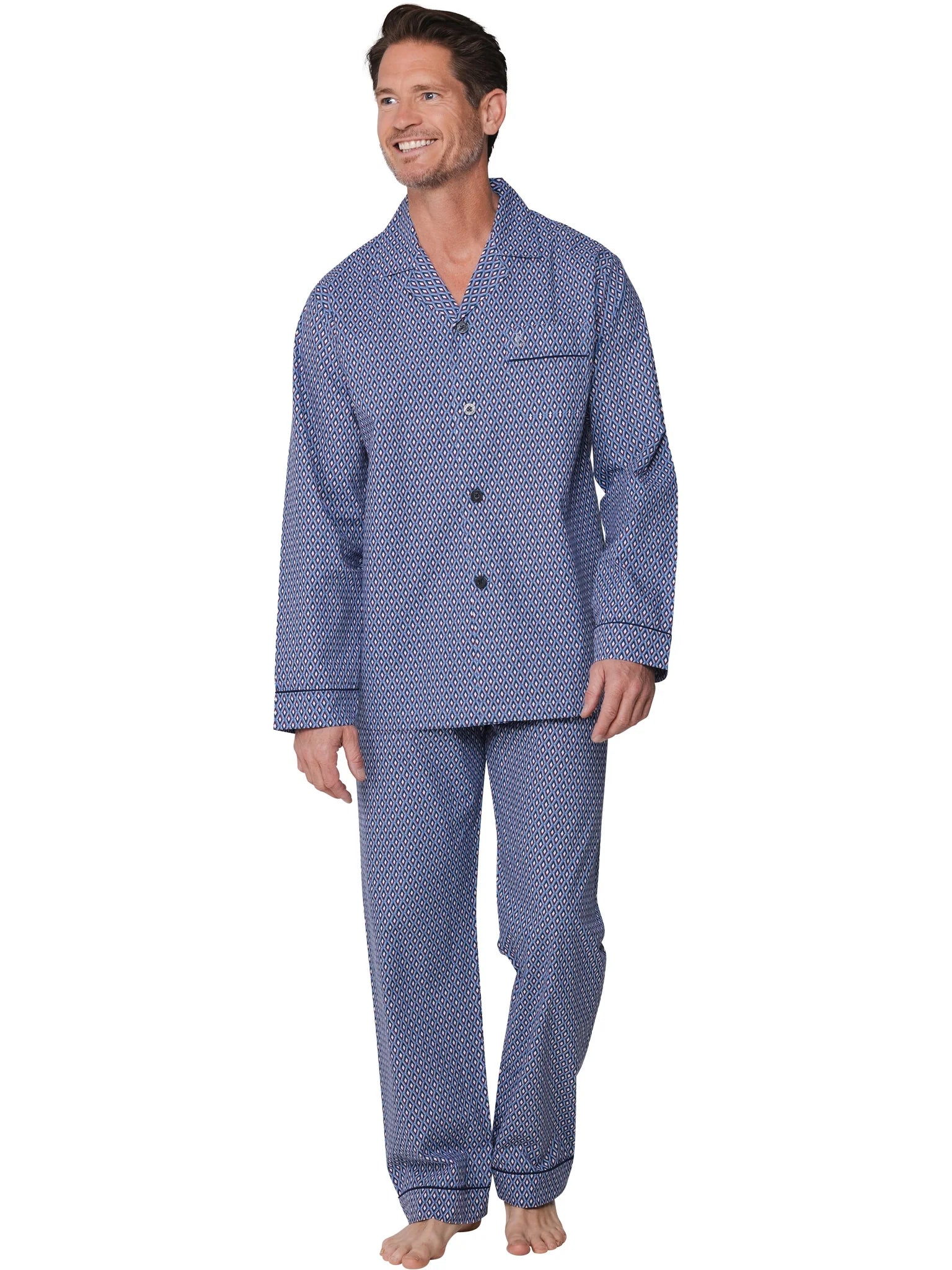 Sliponline Robson Heren Pyjama katoen met knoopsluiting - Blauw