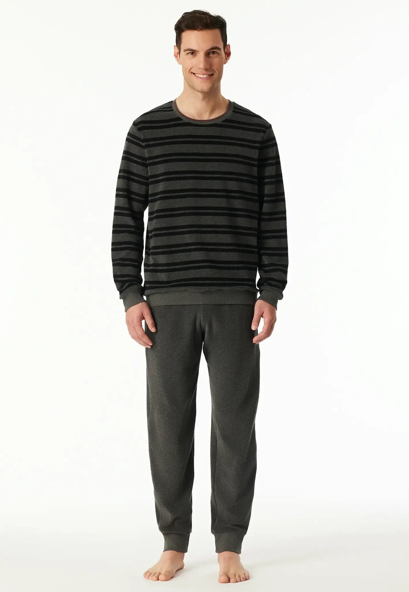 Sliponline Schiesser heren pyjama badstof - Casual Nightwear - Donkergrijs