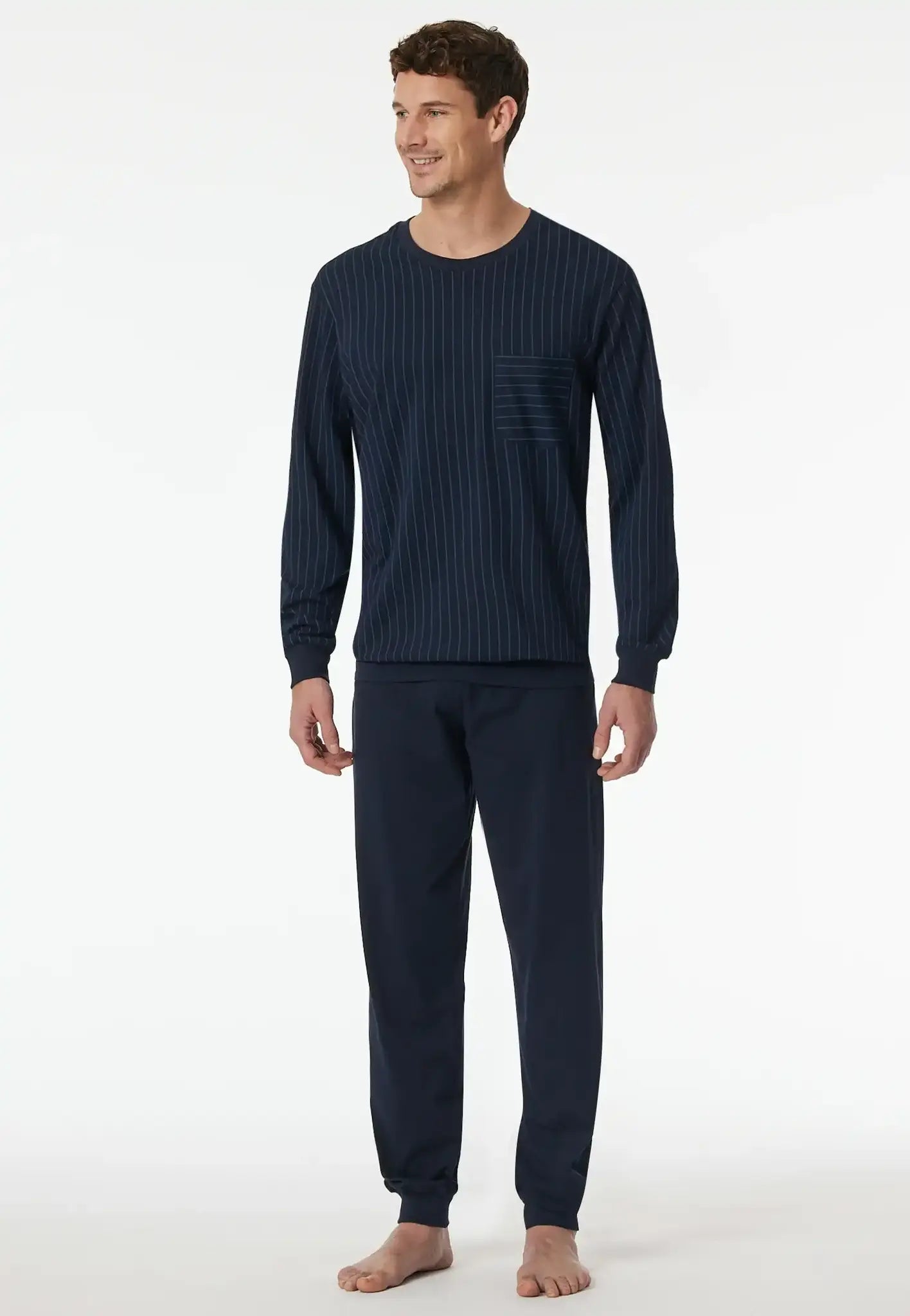 Sliponline Schiesser heren pyjama extra lang - Donkerblauw - Comfort Essentials