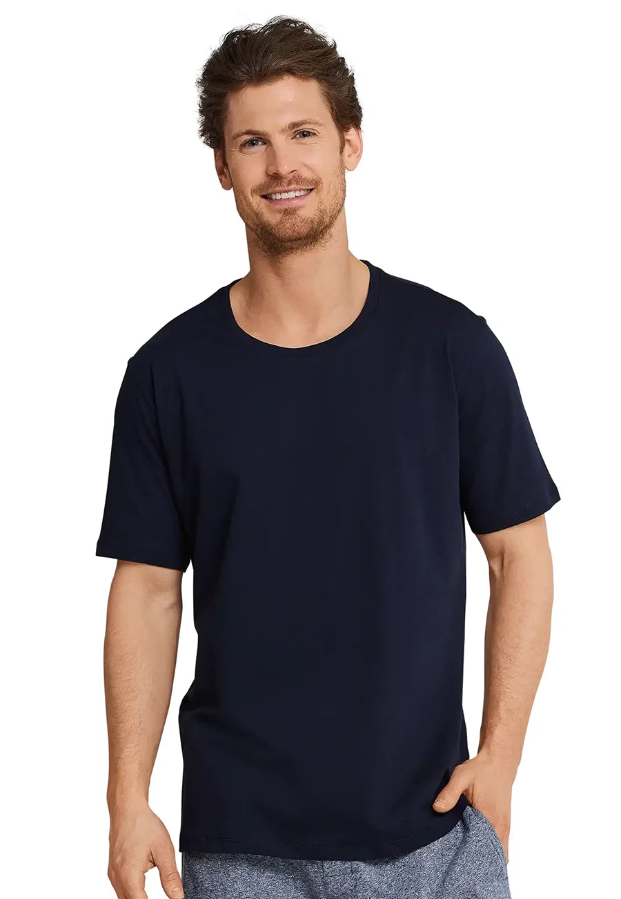 Sliponline Schiesser heren pyjama shirt korte mouw - Donkerblauw