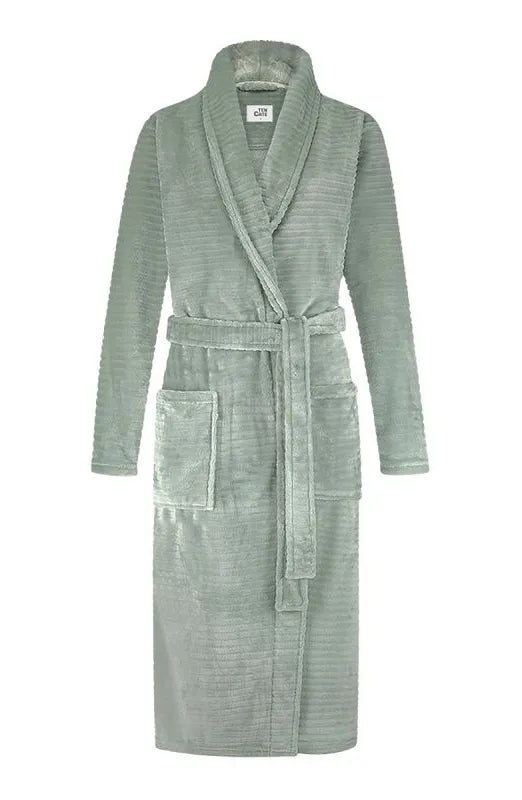 Sliponline Ten Cate dames badjas Fleece - Minty Green Stipe