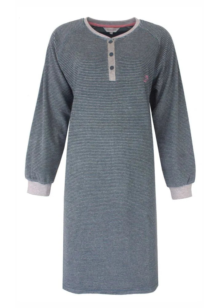 Sliponline Tenderness badstof dames nachthemd lange mouw - Petrol