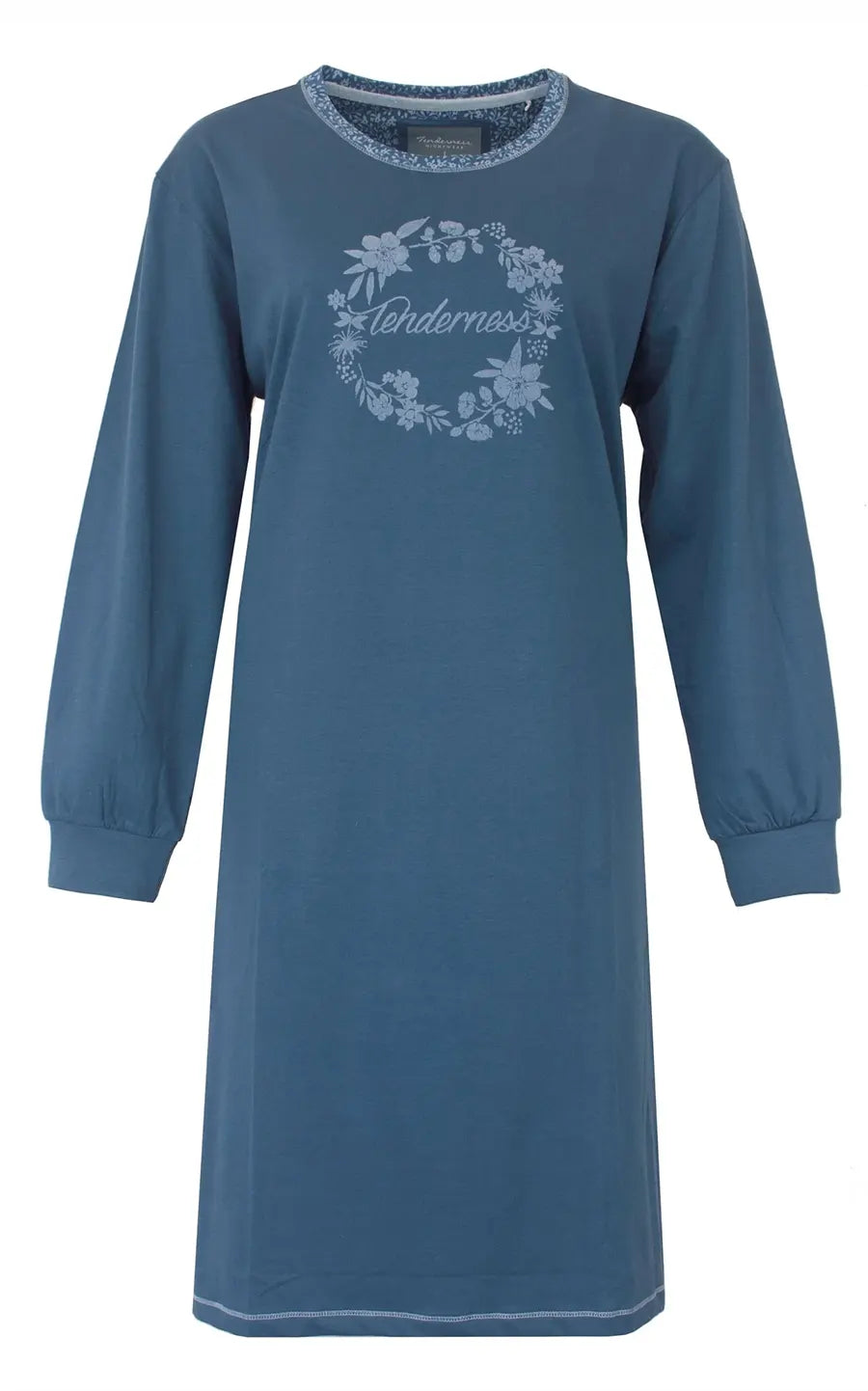 Sliponline Tenderness tricot dames nachthemd lange mouw - Blue Flower