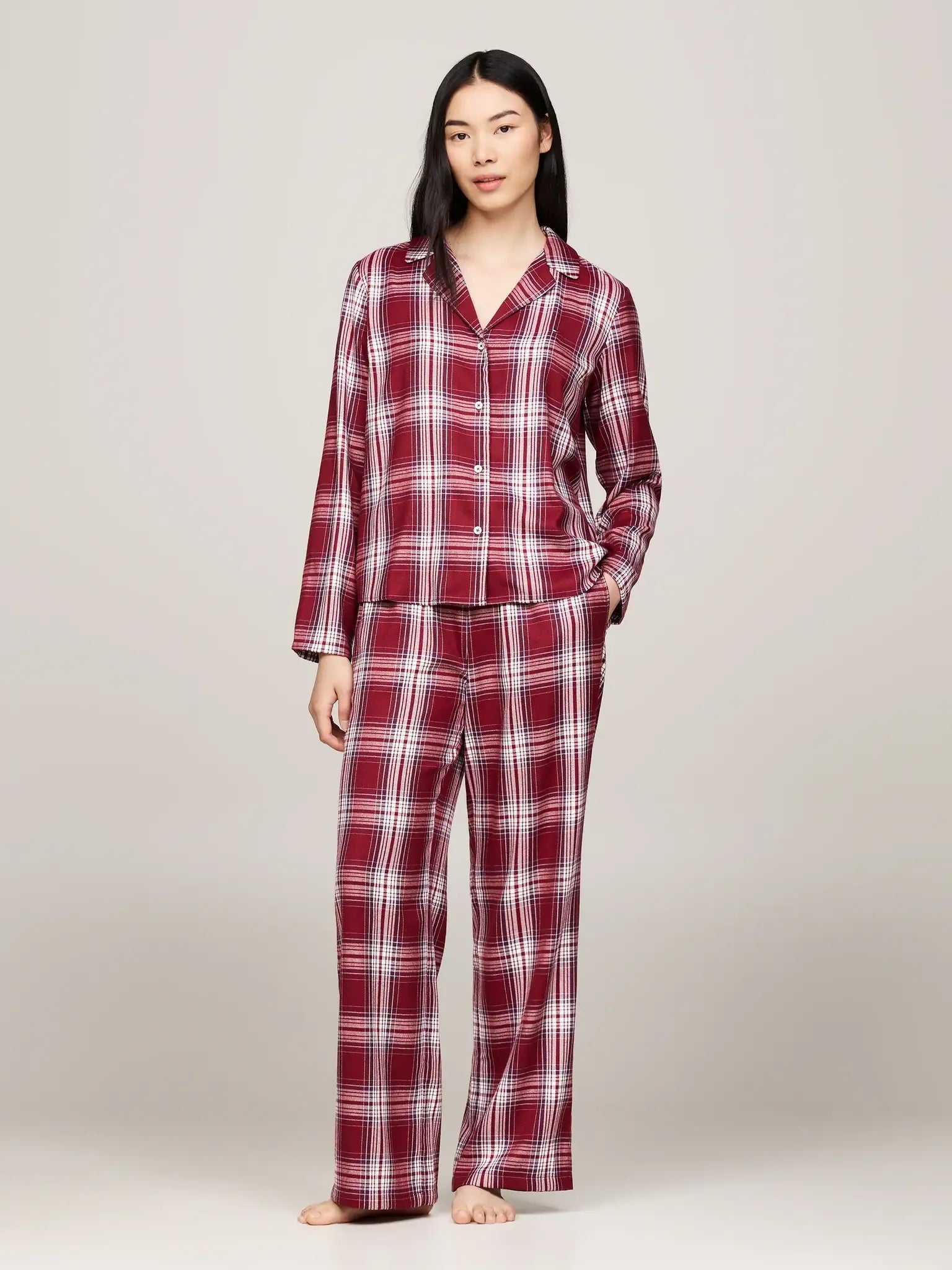 Sliponline Tommy Hilfiger Dames flanellen Pyjama - Ruit Rood