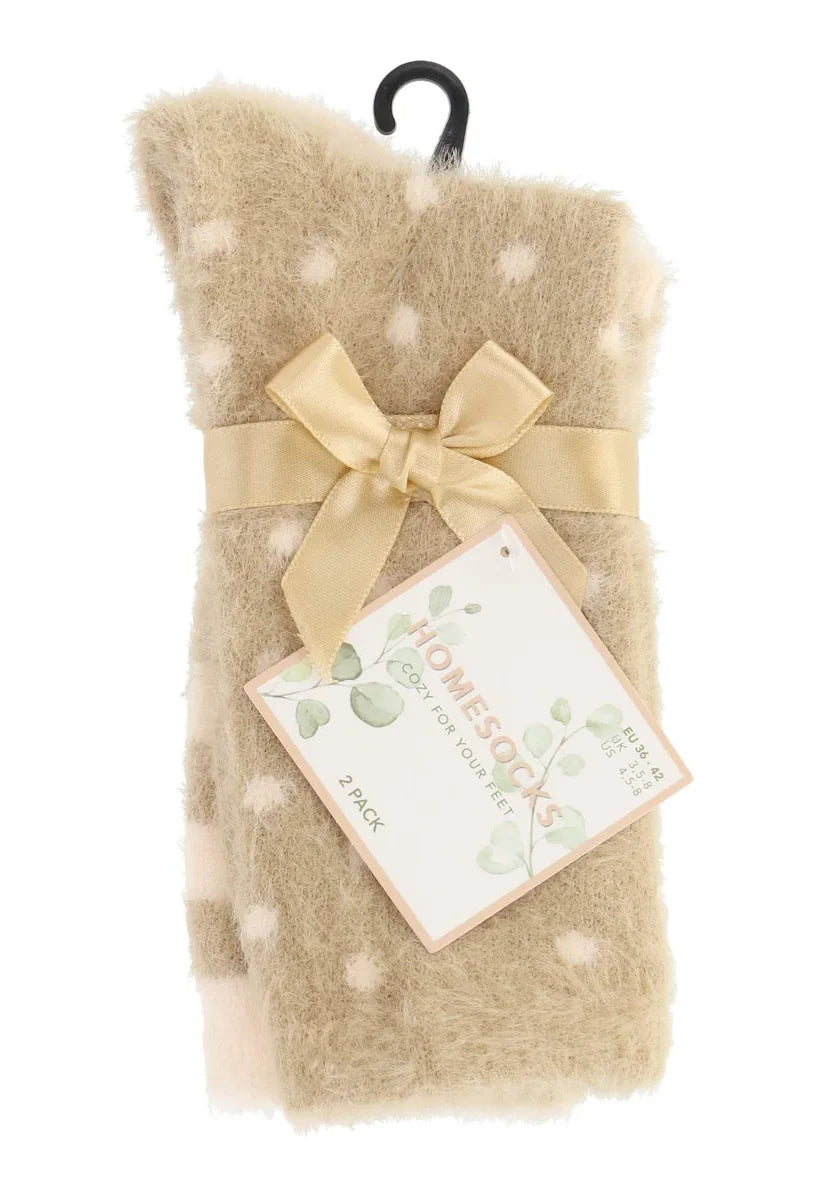 Sockshouse Basset homesocks 2-pack - Fluffy Fleece Huissokken Dots
