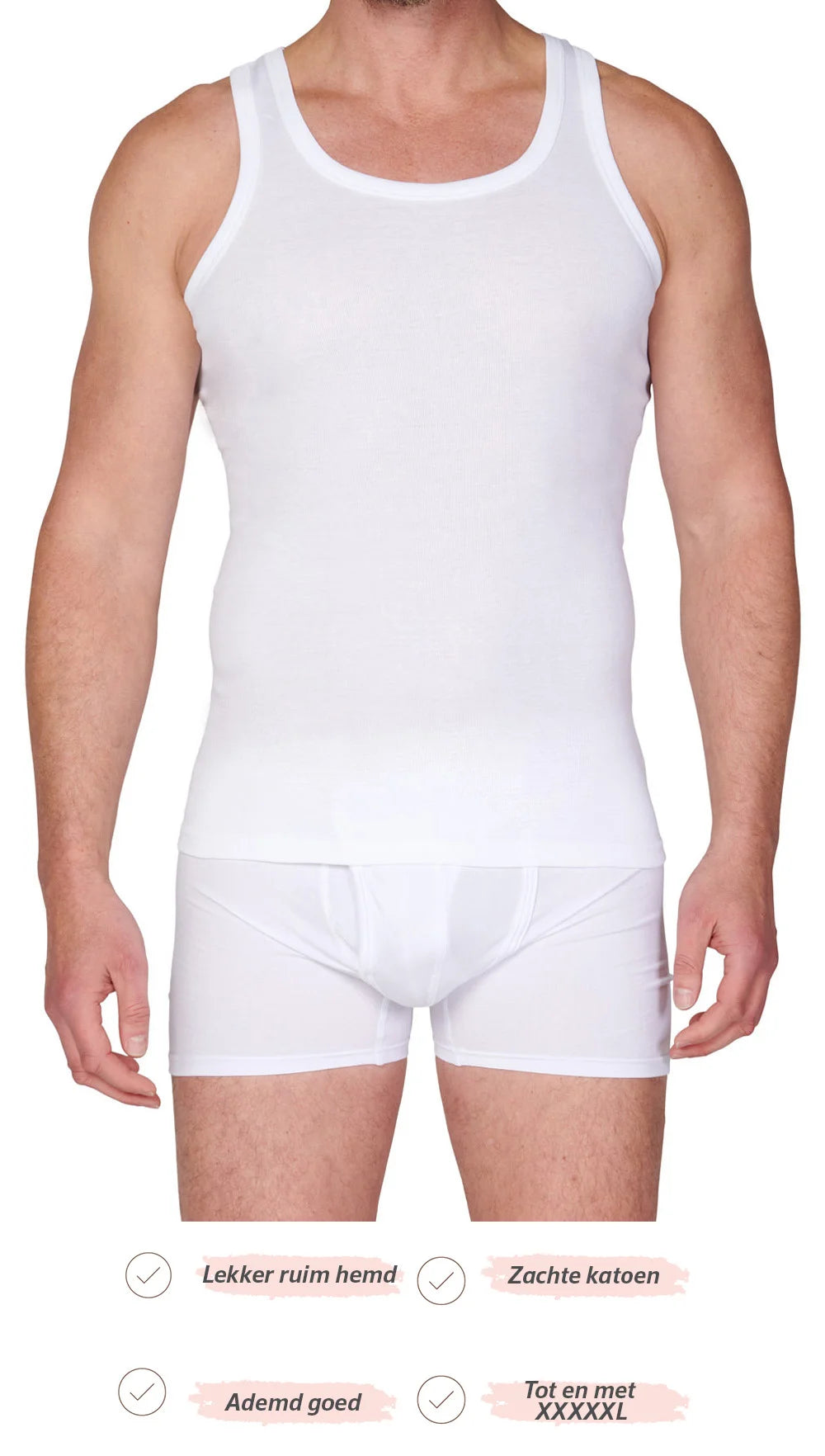 Stoopen HL-tricot heren hemd wit - 100% Katoen