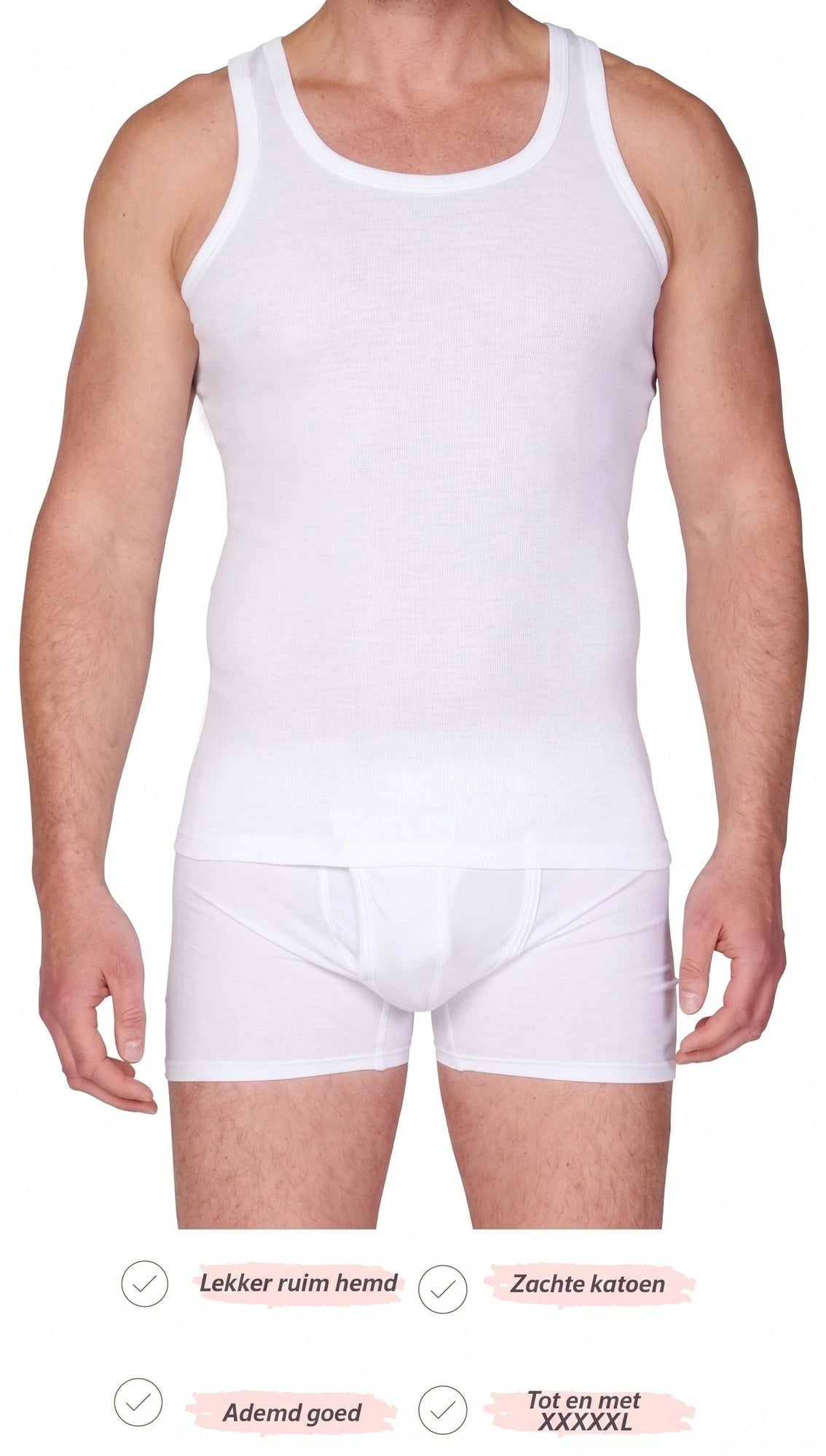Stoopen HL-tricot heren hemd wit - 100% Katoen