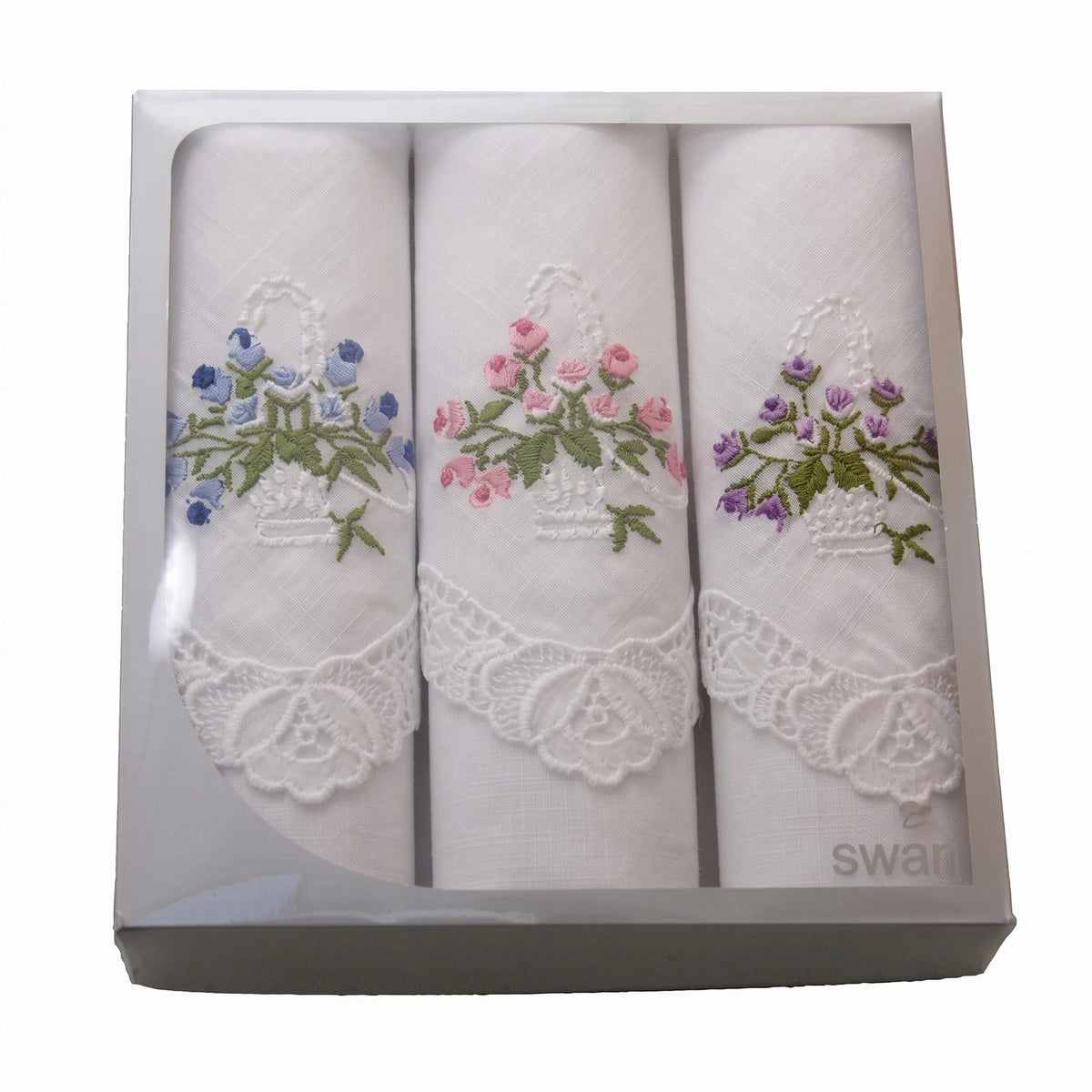 Swan Swan Dames zakdoeken borduur kant 3-pak