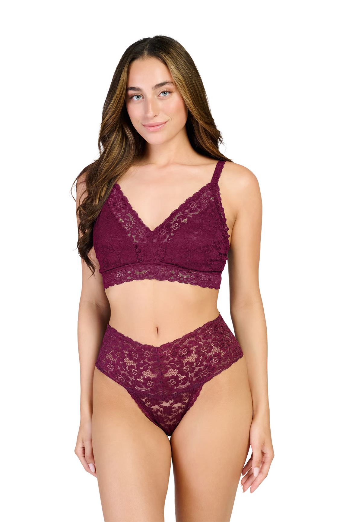 Cherry Burgundy | voor | Vooraanzicht op model, cherry burgundy – Ten Cate kanten bralette dames - Soft Lace