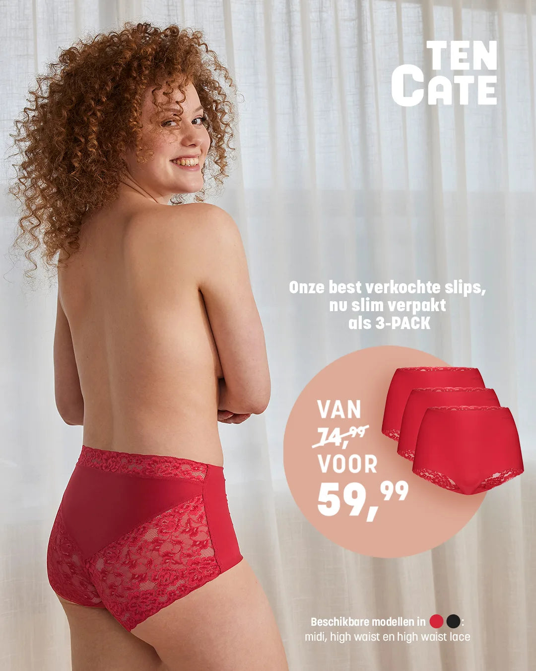 Ten Cate Multipack Ten Cate 3-pack secrets kanten high waist slip - 60828
