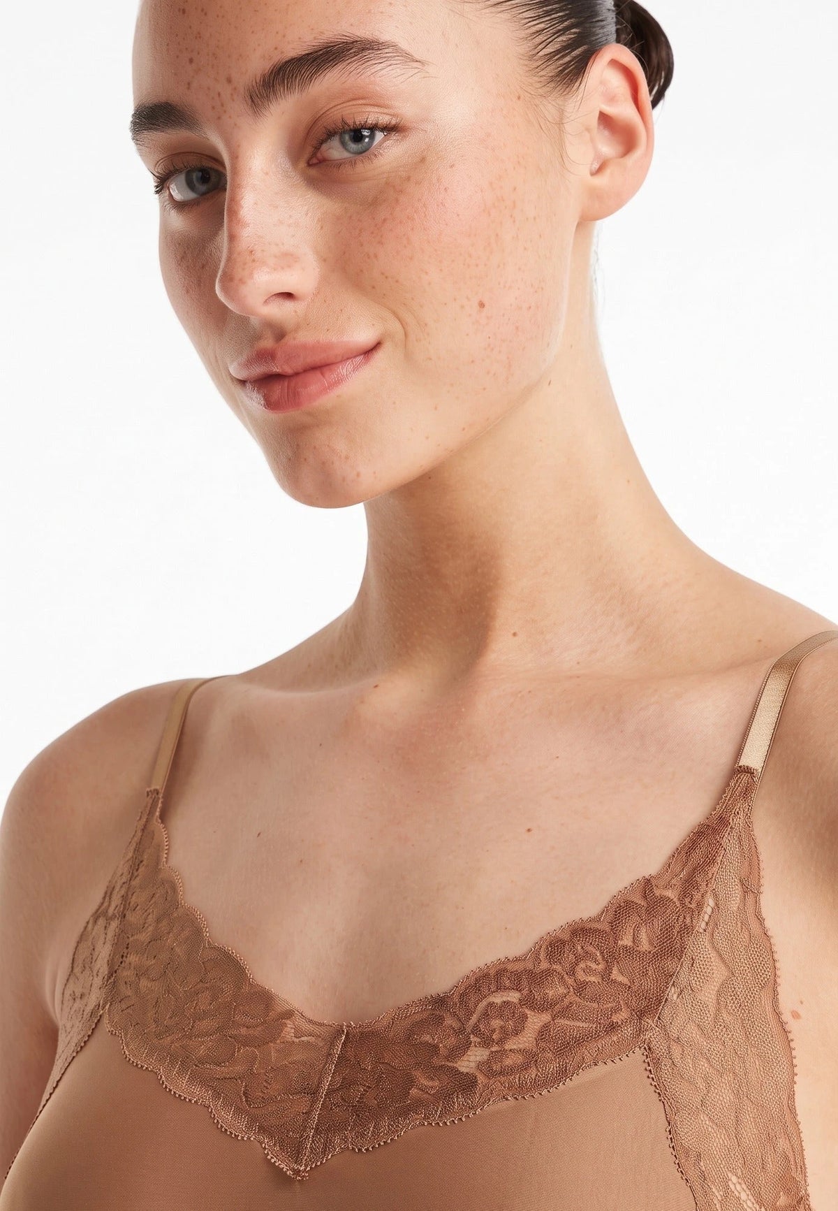 Ten cate Ten Cate Secrets kanten dames hemd Spaghetti - Hazelnoot