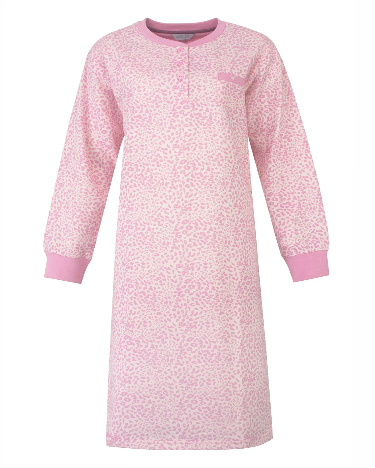 Tenderness fleece dames nachthemd lange mouw - Roze luipaardprint