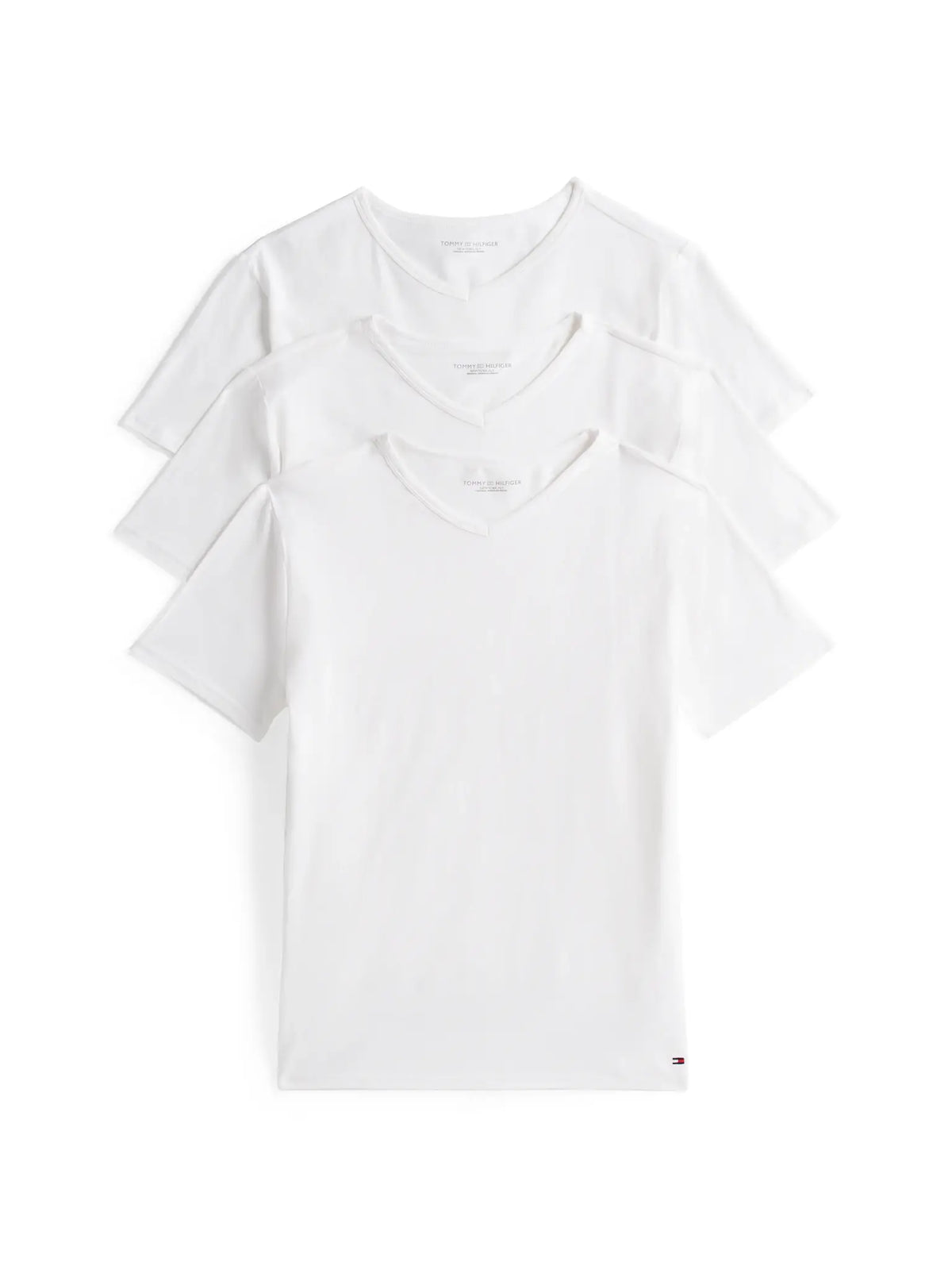 Wit | voor | Vooraanzicht, wit – Tommy Hilfiger 3-pak Heren Katoenen T-Shirt V-hals