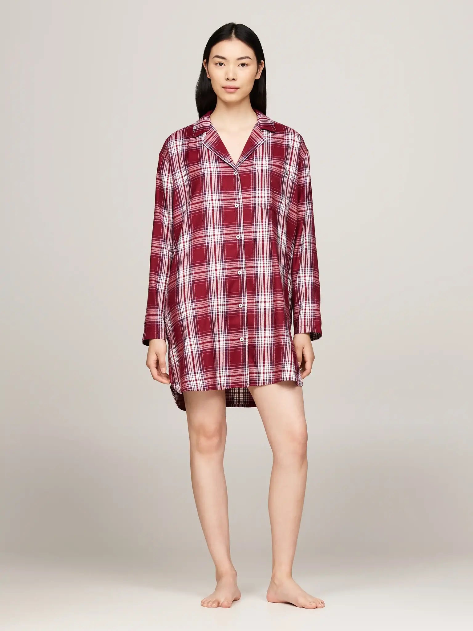 Tommy Hilfiger Tommy Hilfiger Dames flanellen nachthemd lange mouw - Ruit Rood