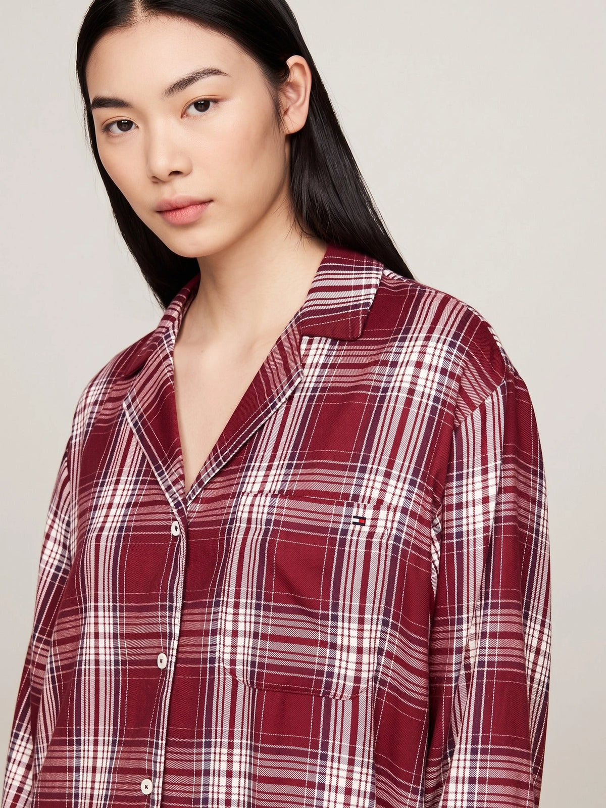 Tommy Hilfiger Tommy Hilfiger Dames flanellen nachthemd lange mouw - Ruit Rood