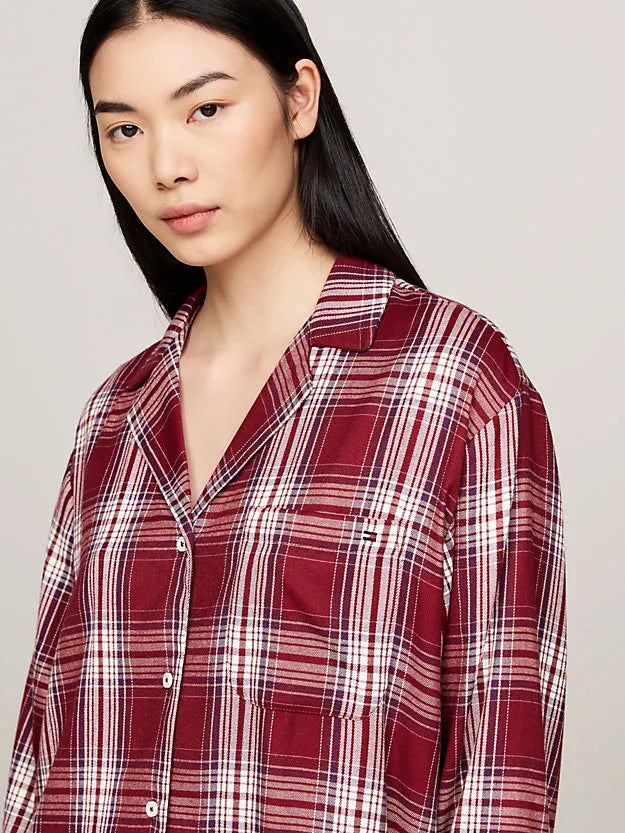 Tommy Hilfiger Tommy Hilfiger Dames flanellen nachthemd lange mouw - Ruit Rood