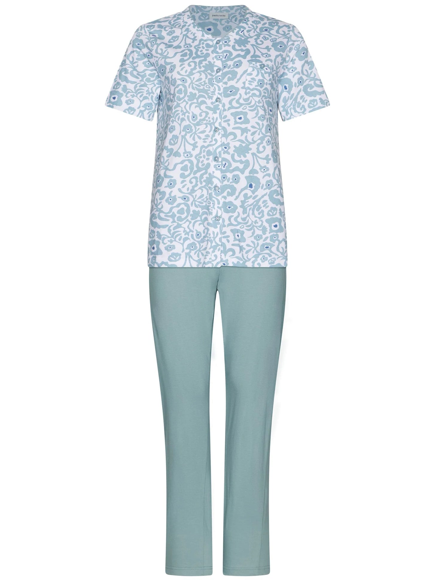 Zetex Pastunette dames 100% katoenen pyjama korte mouwen - Stone Blue