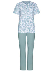 Zetex Pastunette dames 100% katoenen pyjama korte mouwen - Stone Blue