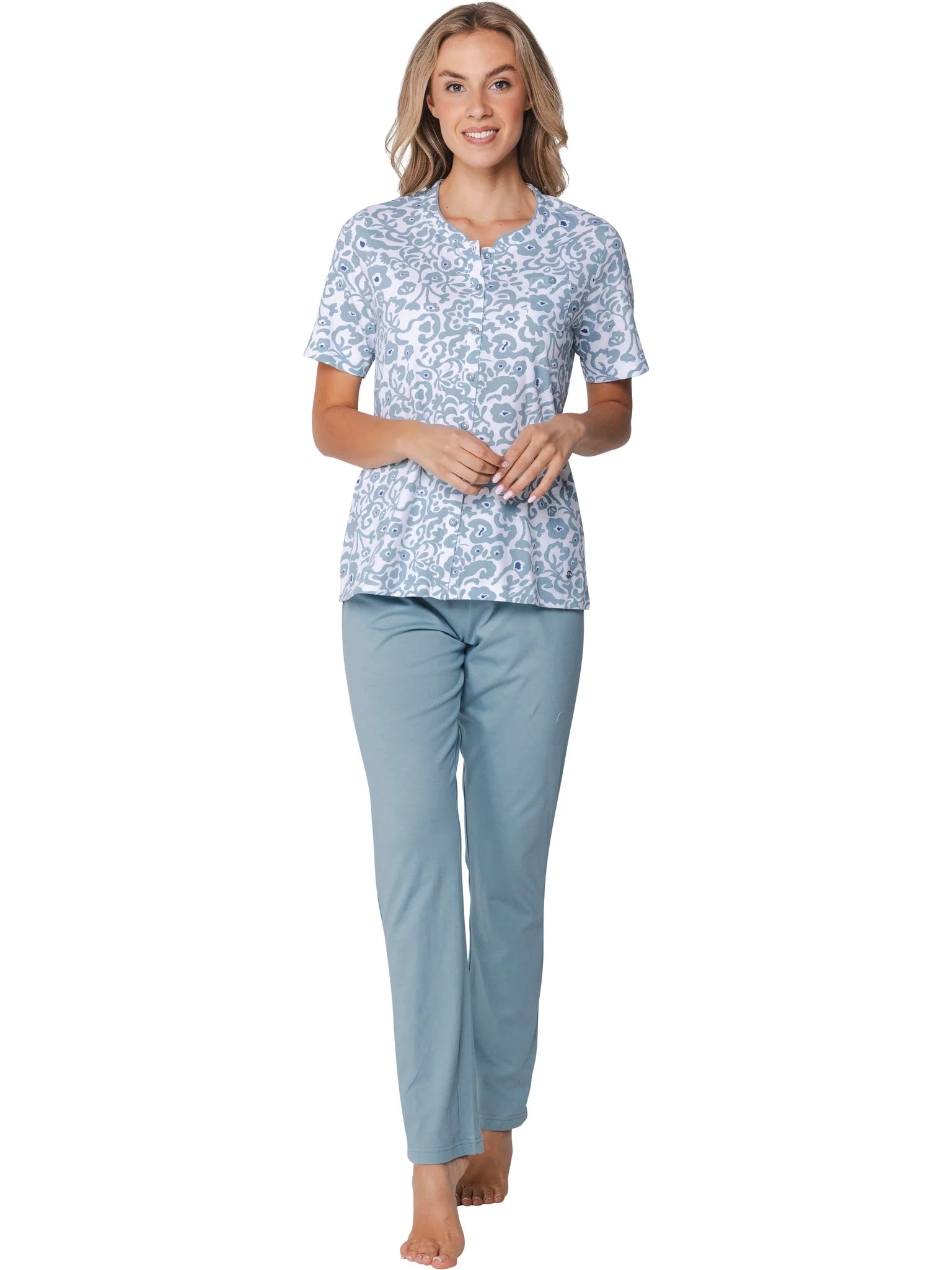 Zetex Pastunette dames 100% katoenen pyjama korte mouwen - Stone Blue