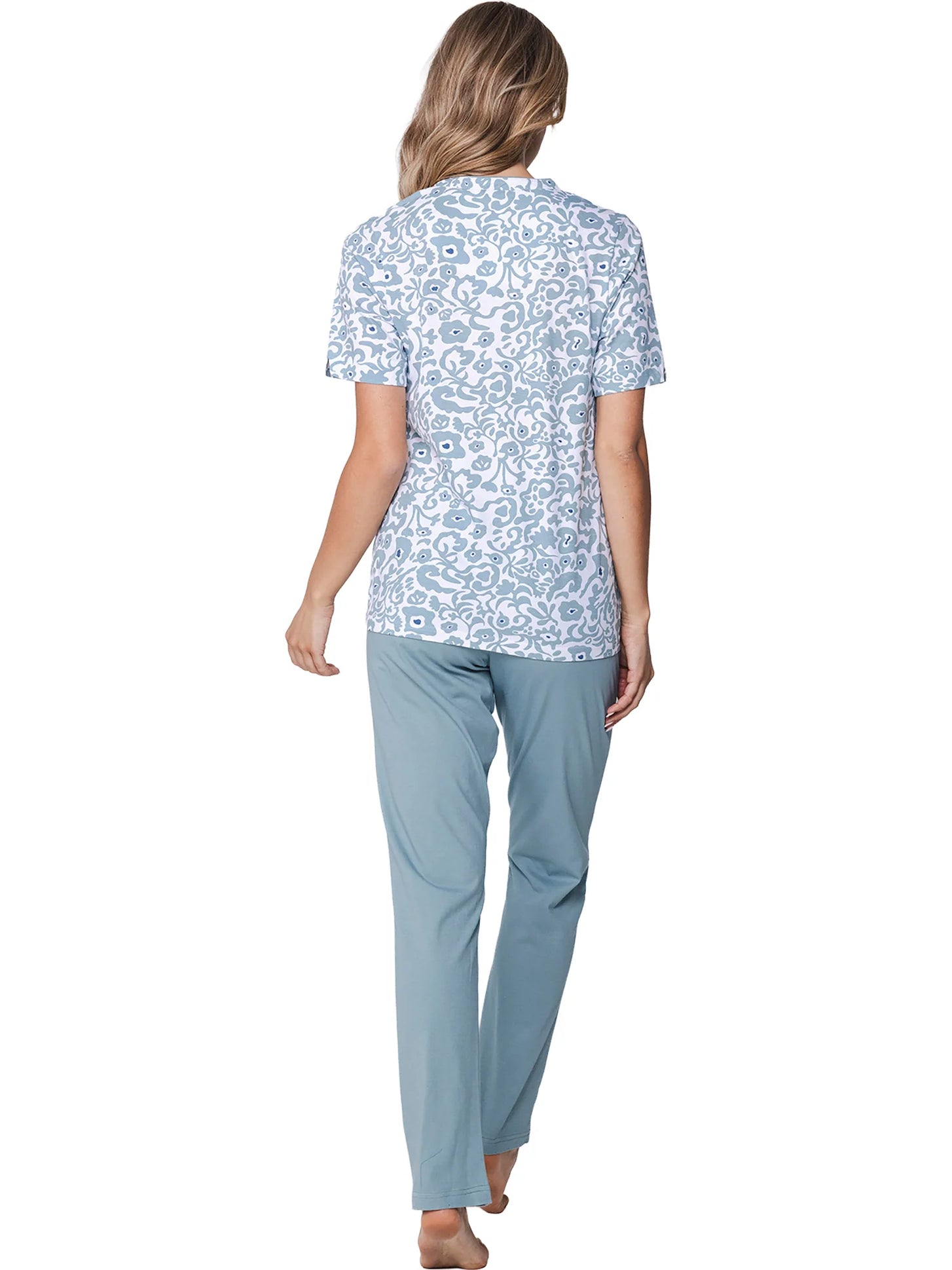 Zetex Pastunette dames 100% katoenen pyjama korte mouwen - Stone Blue