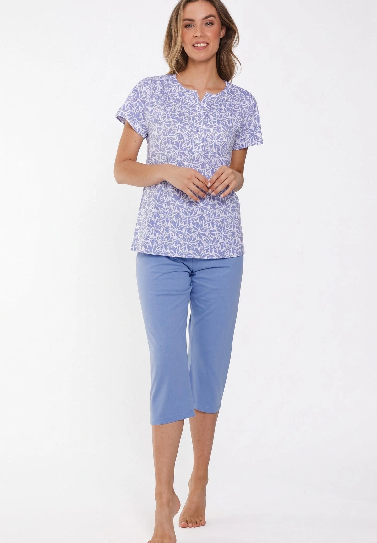 Zetex Pastunette dames capri pyjama - Shortama - Blue Foral
