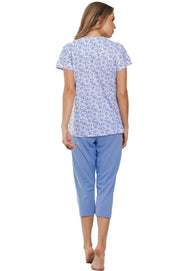 Zetex Pastunette dames capri pyjama - Shortama - Blue Foral