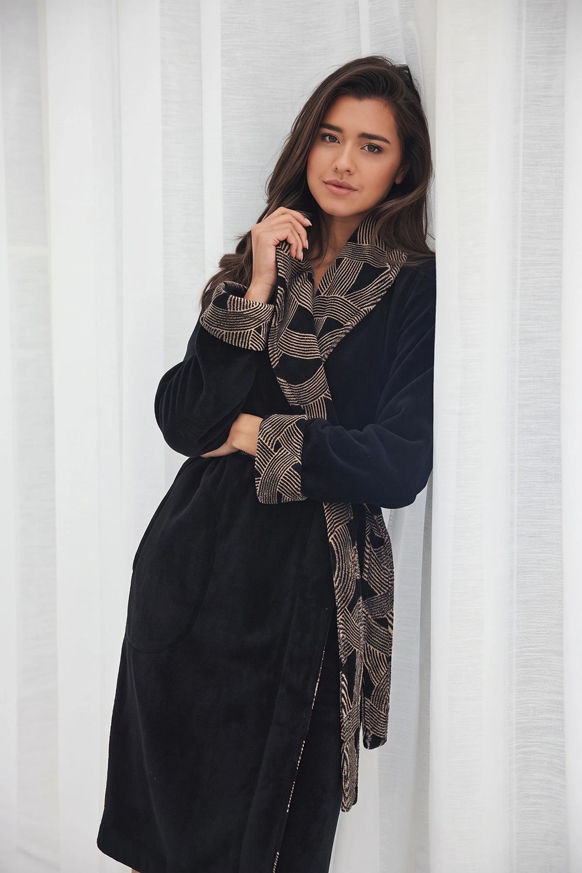 Zetex Pastunette dames Fleece Badjas - Zwart - Morning Gown