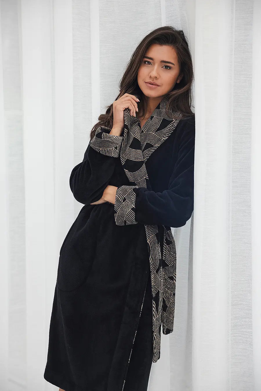 Zetex Pastunette dames Fleece Badjas - Zwart - Morning Gown
