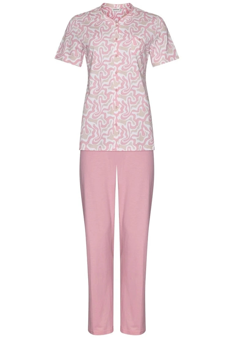 Zetex Pastunette dames katoenen pyjama korte mouw met knoopsluiting - Roze