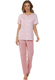 Zetex Pastunette dames katoenen pyjama korte mouw met knoopsluiting - Roze